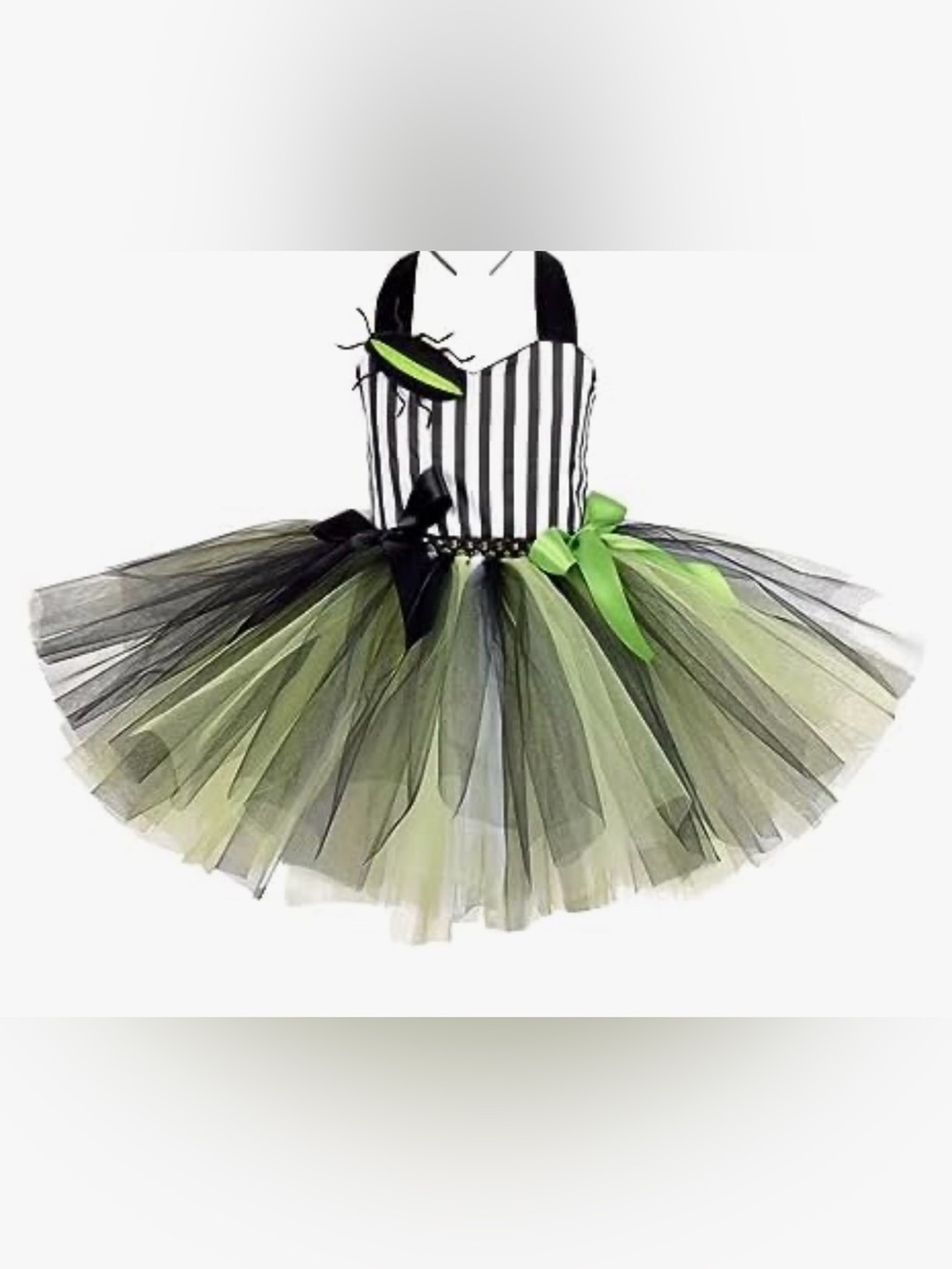 Striped Bodice Green & Black Tulle Tutu Dress Kids Costume